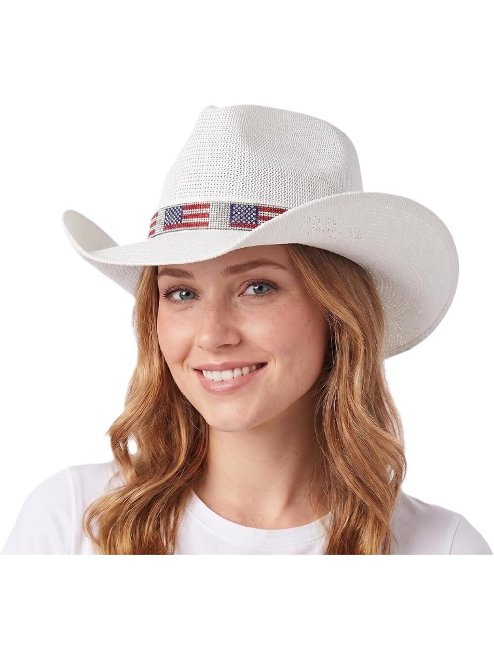 Women's White Red Sparkly Sequin Suede String Trim Party Cowboy Western Hat